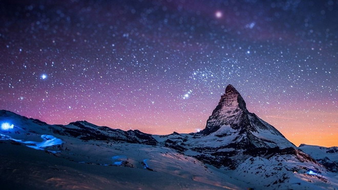 Mountains under the beautiful universe starry sky PPT background picture