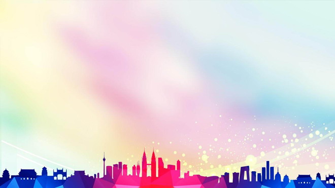 Colorful low plane city silhouette PPT background picture