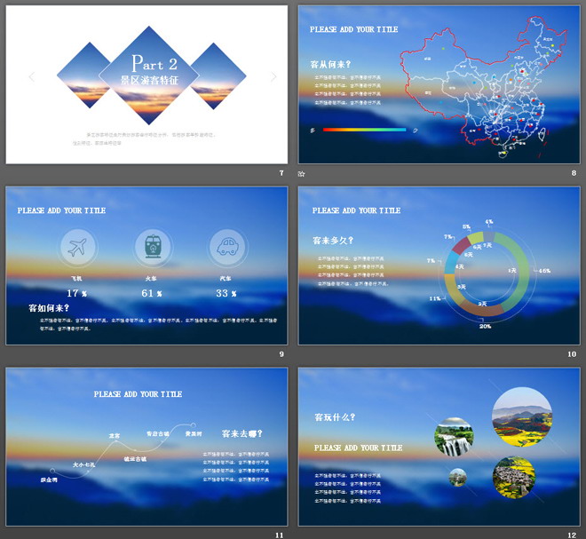 蓝色模糊云海背景的旅游行业数据分析PPT模板（3）