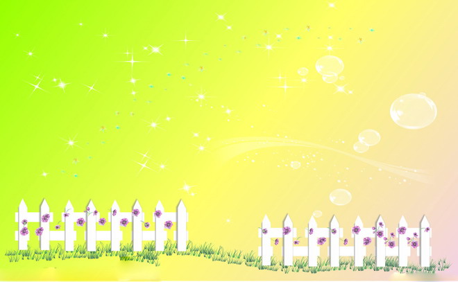 Yellow-green background stars stars green grass fence PPT background picture