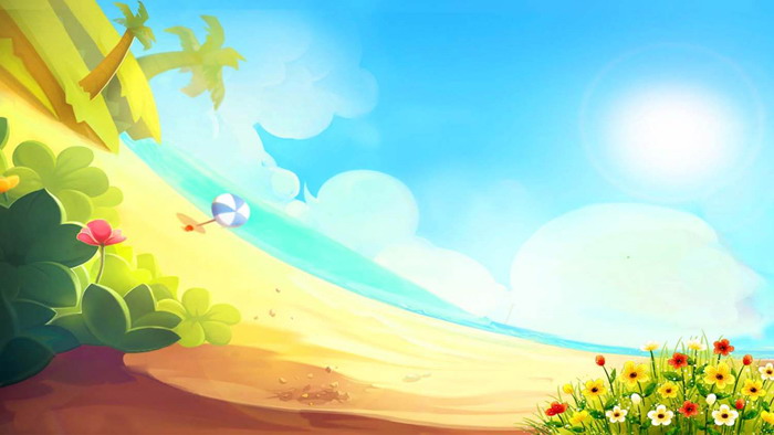 Cartoon beach flowers PPT background picture