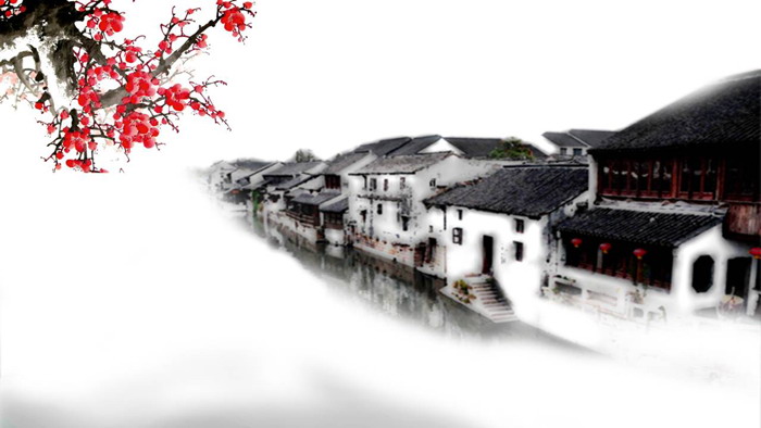 Five ink and wash Jiangnan town PPT background pictures