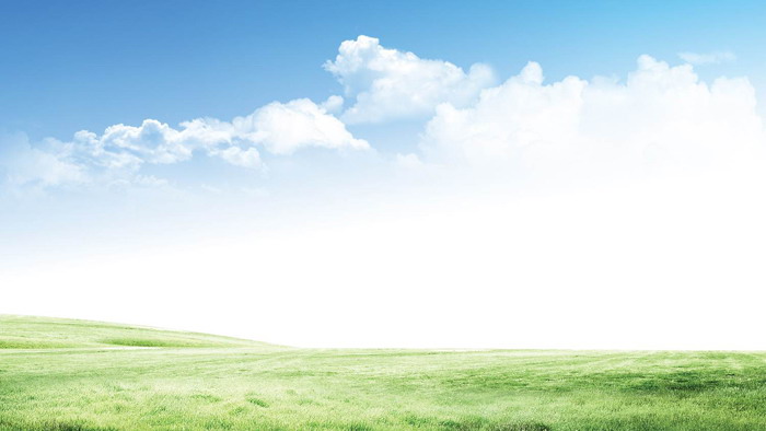 Fresh and natural blue sky, white clouds and grassland PPT background picture