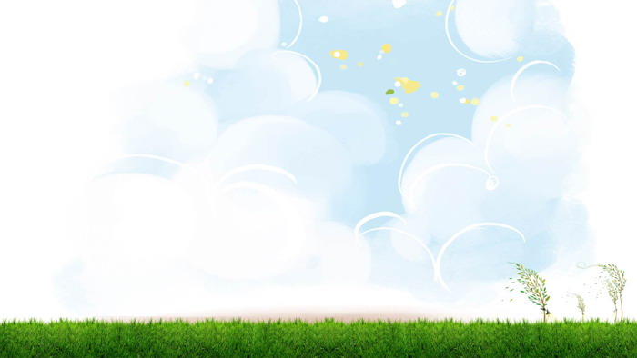Three cartoon trees and grass PPT background pictures