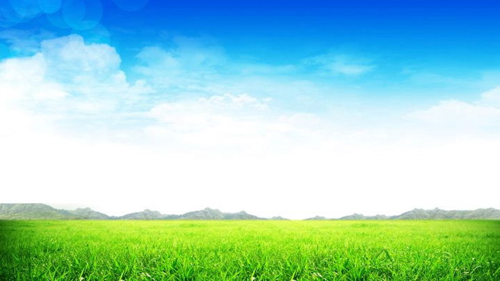 Fresh blue sky white clouds grass PPT background picture
