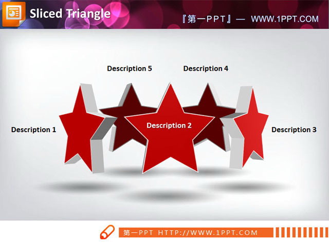Three circular 3D three-dimensional five-pointed star PPT chart material
