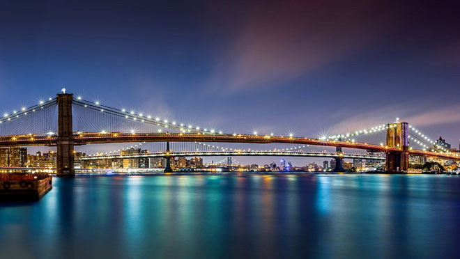 藍色夜空下的橋樑幻燈片背景圖片