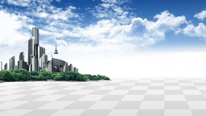 Blue sky and white clouds city building PPT background picture