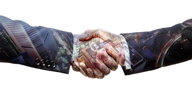 Handshake cooperation PPT background picture
