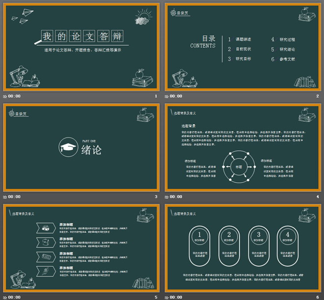 创意黑板手绘背景的毕业答辩PPT模板（2）