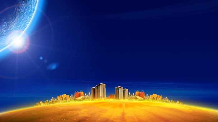 Blue starry sky golden city PPT background picture