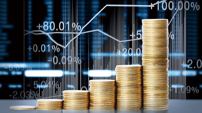 Stock market and gold coins PPT background image