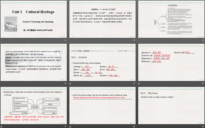 《Cultural Heritage》SectionⅠ PPT课件（2）