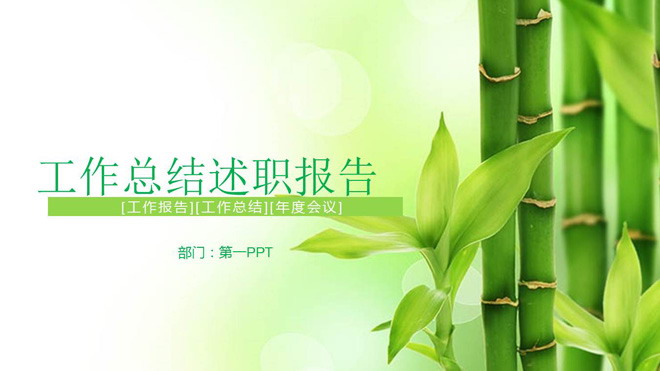 Fresh bamboo background work summary debriefing report PPT template