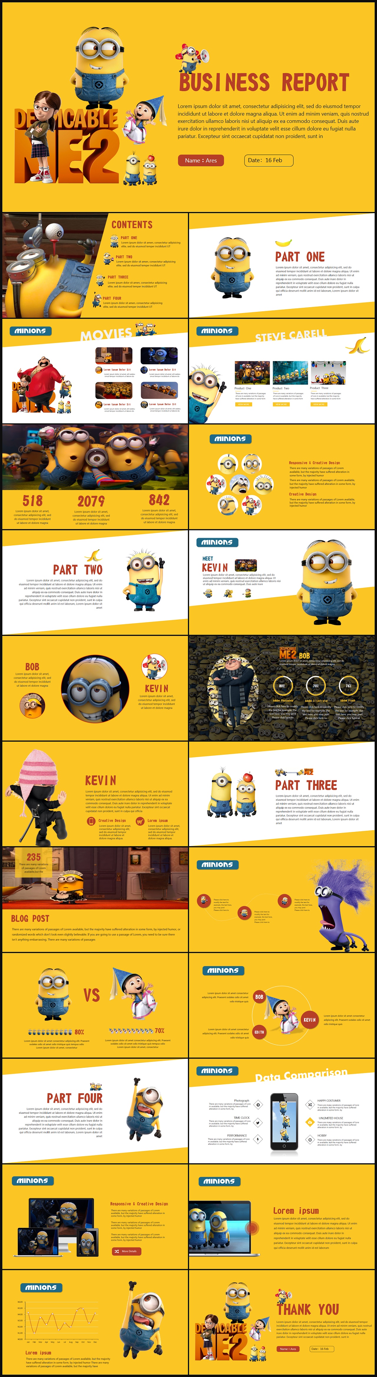 Little yellow man with big eyes and cute cartoon creative PPT dynamic template